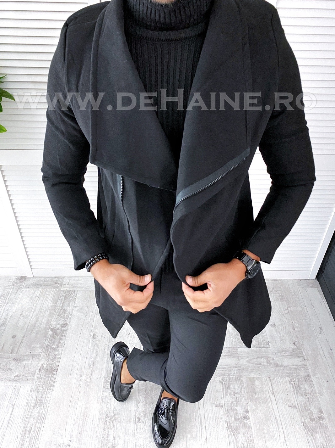 Palton barbati toamna slim fit negru a3321 d1-1